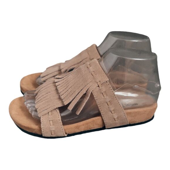 MINNETONKA Daisy Women's Fringe Slide Tan Leather Suede Sandal Slide On Size 6 - Picture 2 of 8